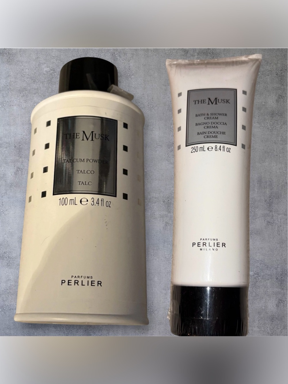 Lot Of 2! Perlier THE MUSK Bath & Shower Cream & The Musk Talcum Powder. NEW!